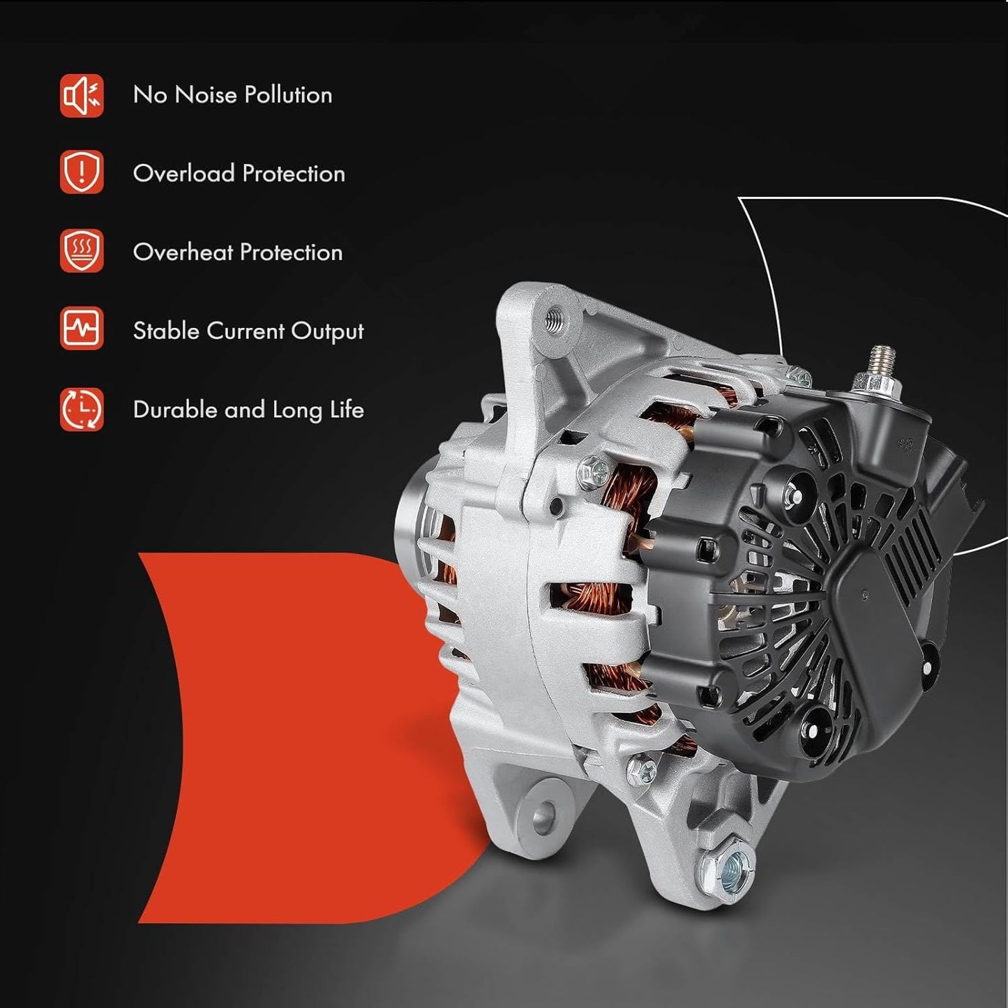 Alternator Compatible with Hyundai Elantra 2013, Elantra Coupe/Elantra GT 2013 & Kia Soul 2012-2016, Forte 2014-2016, Rondo 2014-2016, 1.8L 2.0L, 12V 120A 6-Groove Decoupler Pulley Clockwise